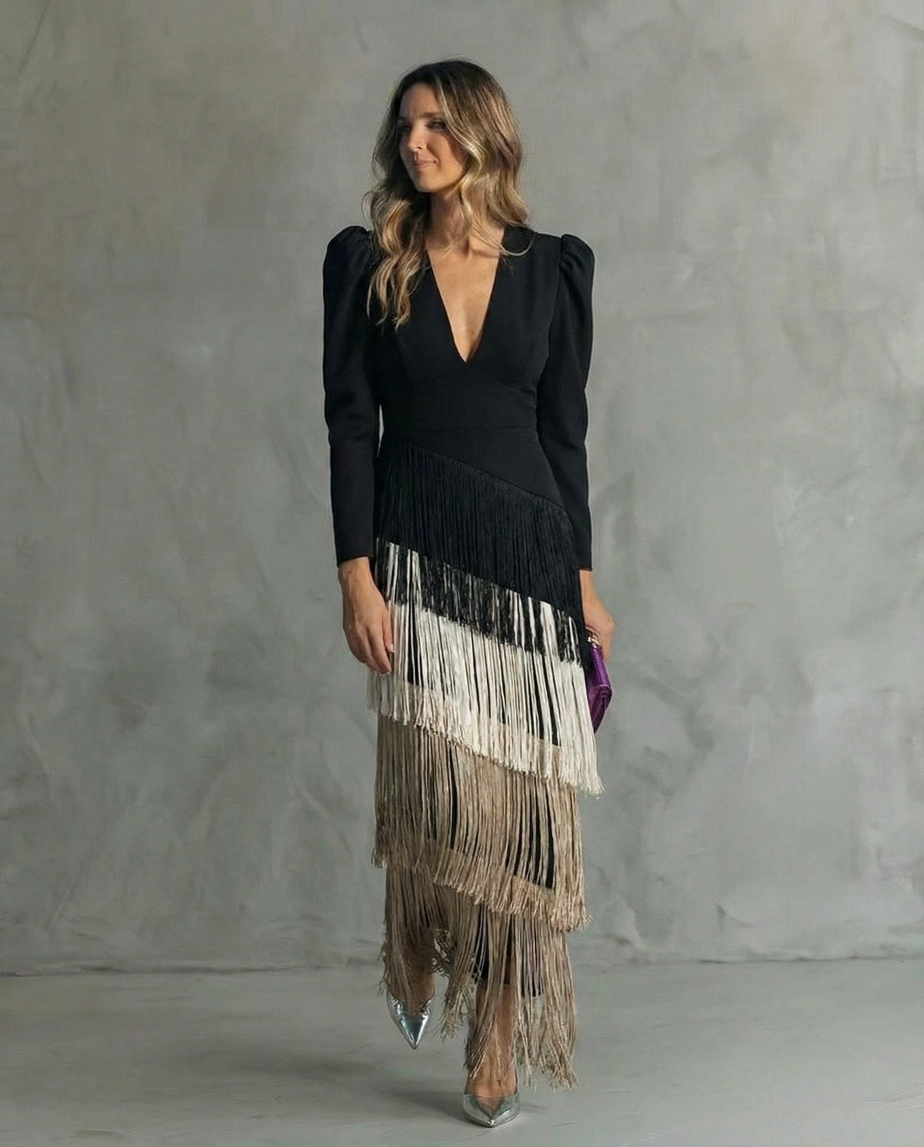 Alessia – Vestido Elegante con Mangas de Flecos
