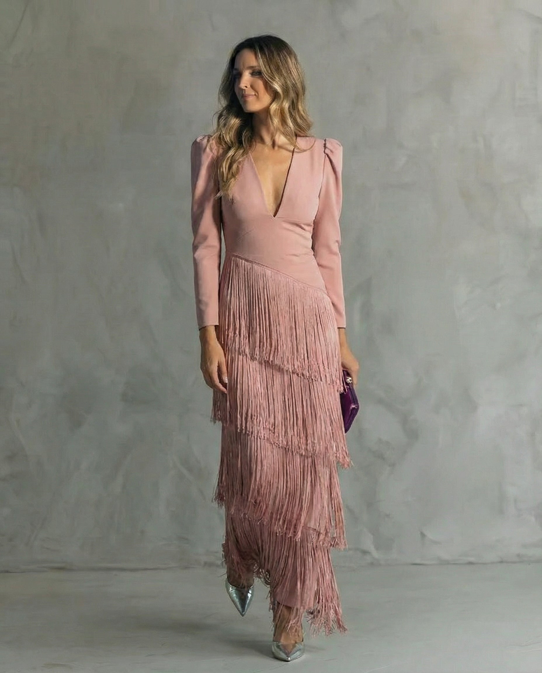 Alessia – Vestido Elegante con Mangas de Flecos