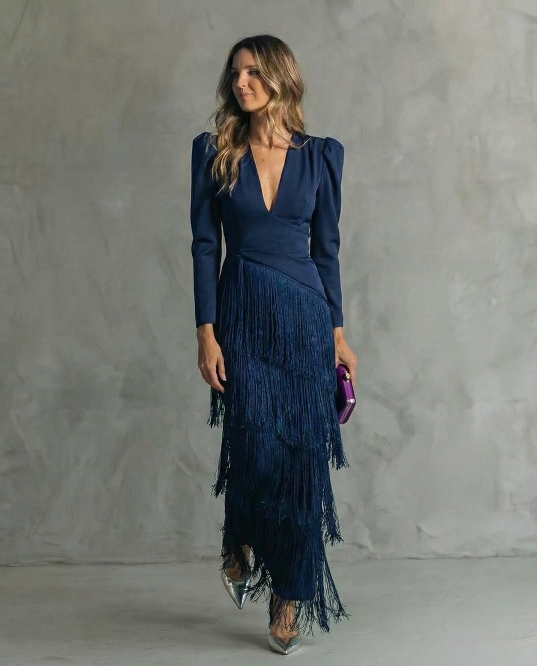 Alessia – Vestido Elegante con Mangas de Flecos