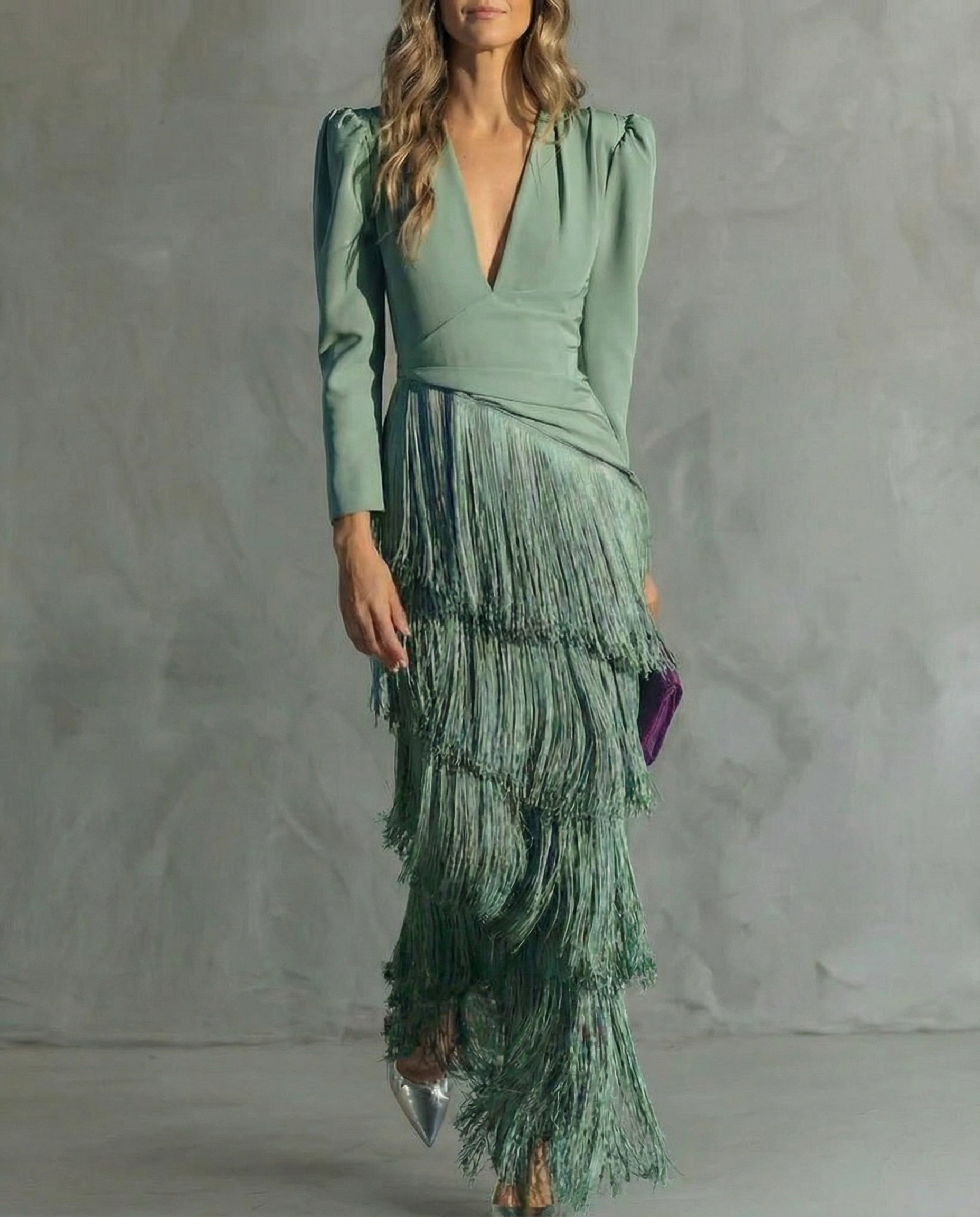 Alessia – Vestido Elegante con Mangas de Flecos